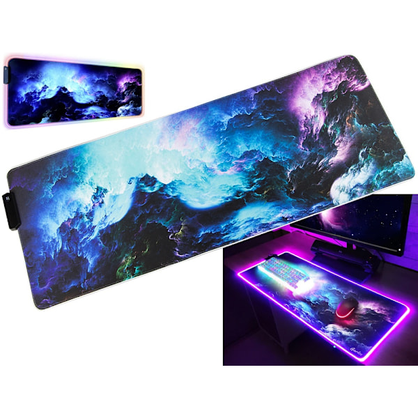 Gaming Musematte med RGB LED-lys - 90x40cm – Havbølger