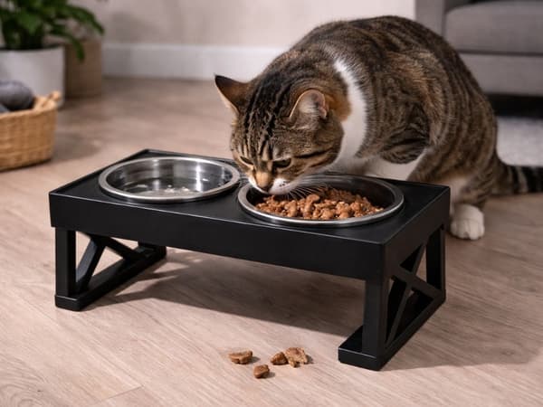 Hund- och kattmatskål dubbel med stativ rostfri