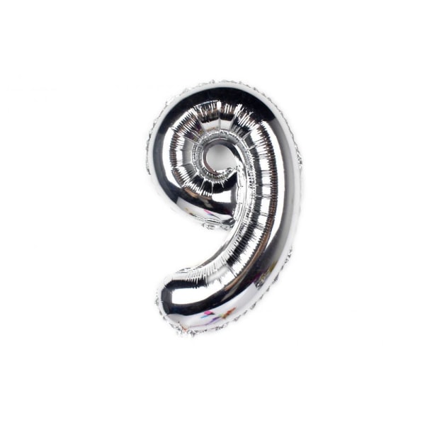 Numeroilmapallo / Metallic Balloon 34 cm - hopea Silver 9