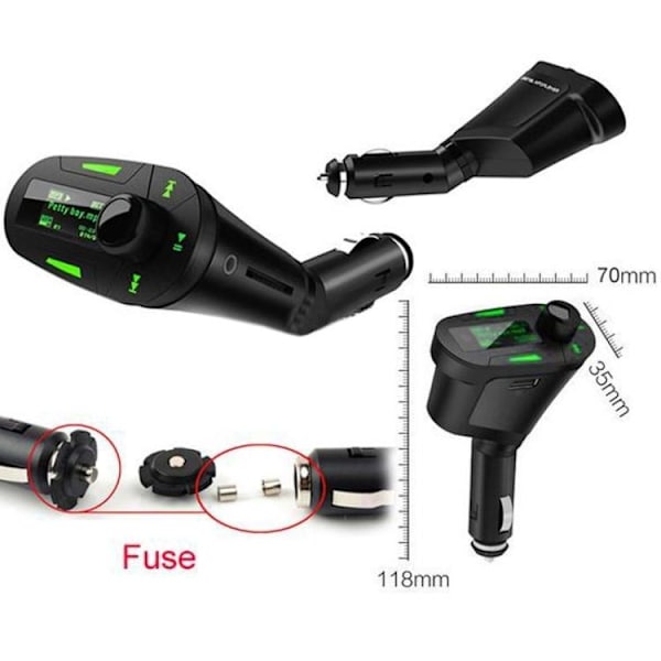 FM-lähetin / MP3 USB ä & Vastaustoiminto - SD-Kortti - Autolle Black