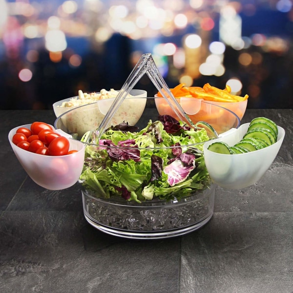 Salaattikulho - Tarjoilukulho, jossa jääpatja ja sivulokero Transparent