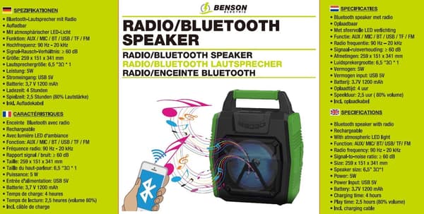 Radio/bluetooth-högtalare uppladdningsbar