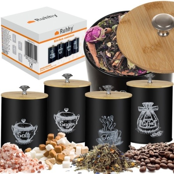 Köksbehållare / Matförvaring - Kaffe, te, salt, socker - 4-delar