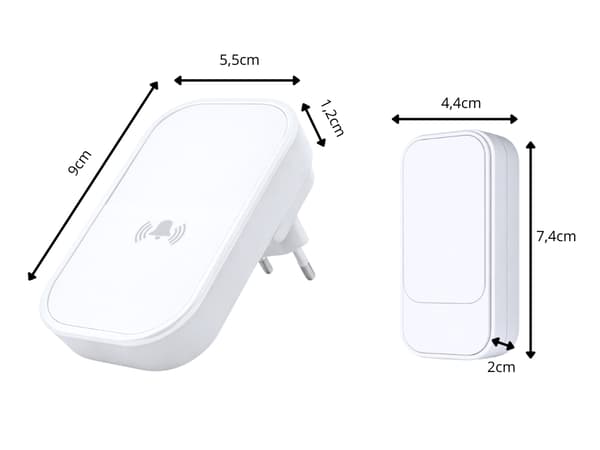 Trådlös dörrklocka kinetisk 130 m IP68 Vit