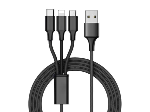 3in1 usb kabel för telefon lightning kabel iphone micro usb typ-c 1,2m Black