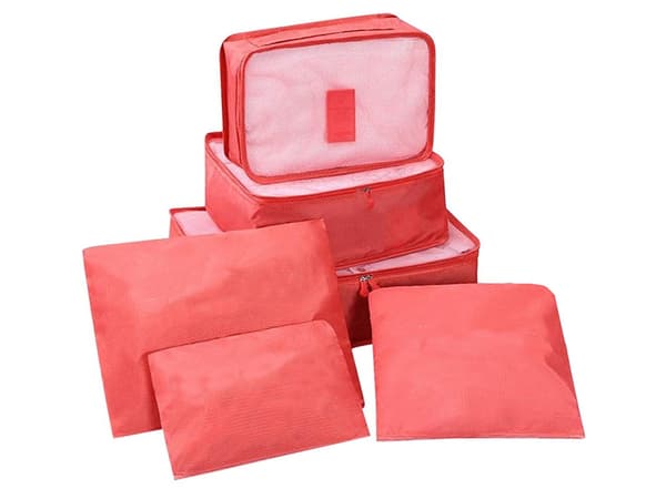 Organizer til Kuffert - 6-dele - Tasker til Rejse Light red