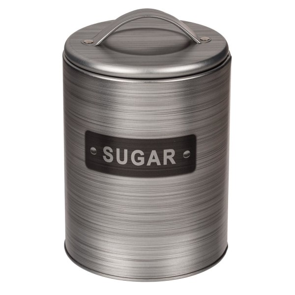 Rund metalkrukke - Vælg mellem kaffe, te og sukker Silver Sugar
