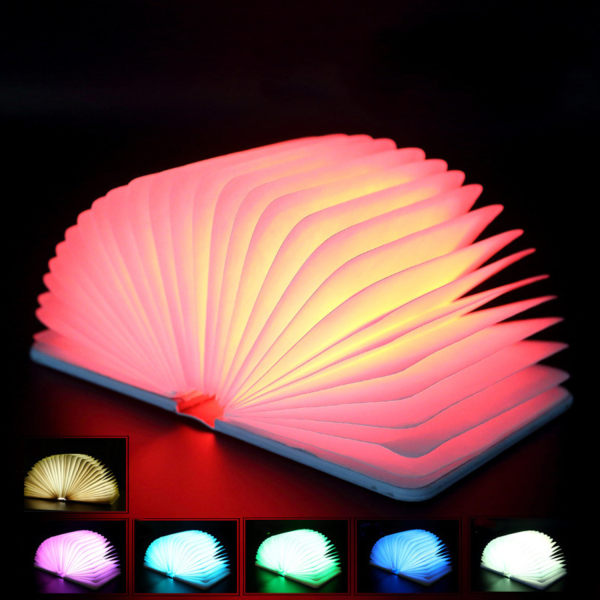 Bok LED-lampa / Book Lamp - Lyser 5 olika färger - (Trä) multifärg