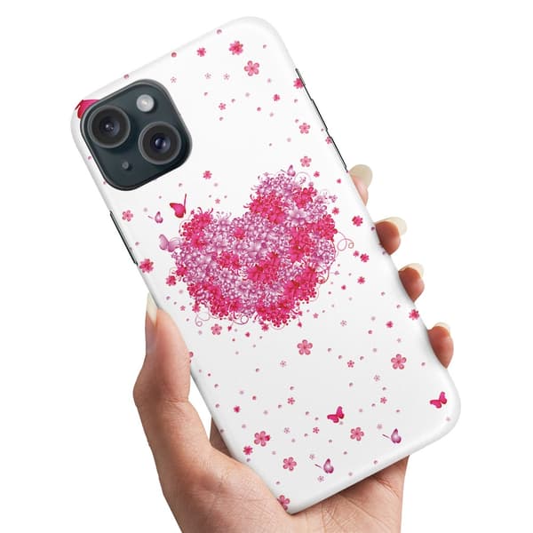 Cover / Mobilcover til iPhone 15 - Blomsterhjerte