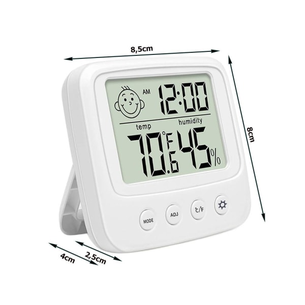 Hygrometer, Termometer & Klocka - 3-i-1 Vit