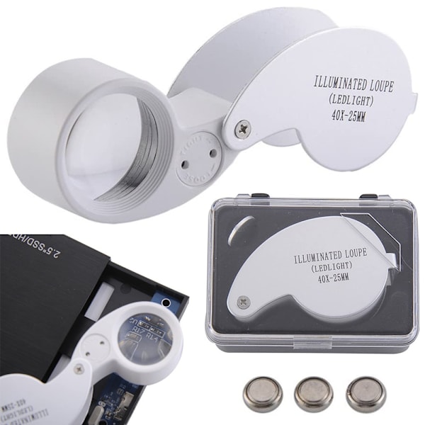 Lupe / Forstørrelsesglass - 40x Forstørrelse & LED-lampe
