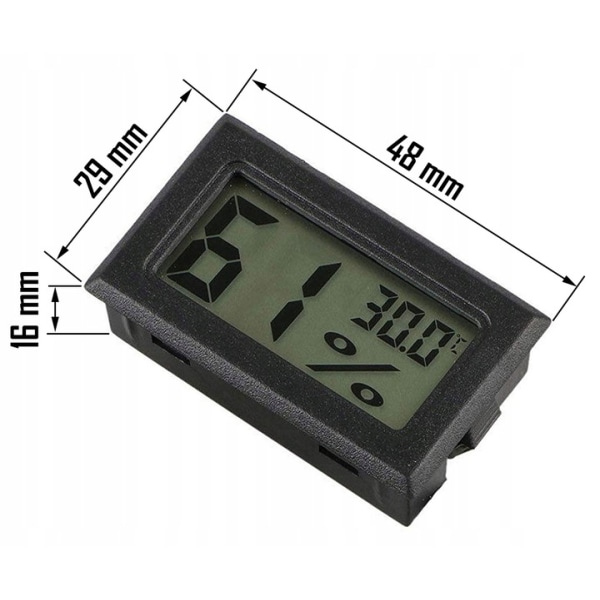 Hygrometer & Termometer - Mäter luftfuktighet & temperatur Svart