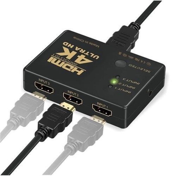 4K HDMI-switch 3x1 med Fjärrkontroll - 3-vägs Svart