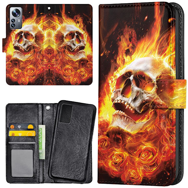 Xiaomi 12 Pro - Plånboksfodral/Skal Burning Skull