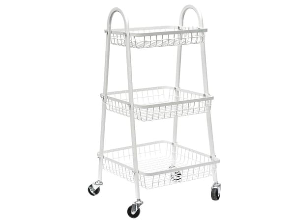 Förvaringshylla med hjul 3 plan metall White