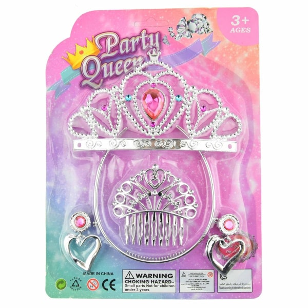 Prinsessekronesæt til børn / Tiara / Diadem - 4 dele Silver