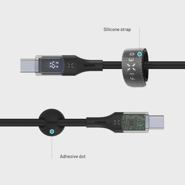 FIXED LED Laddningsdisplay USB-C/C 100W kabel 1.2m Svart