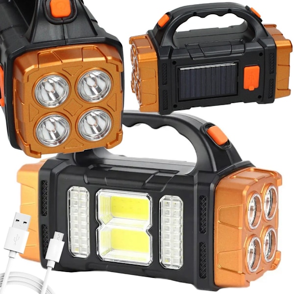 Ficklampa med Handtag / LED-Strålkastare – Solcell & Powerbank