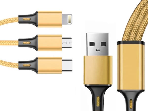 3in1 usb kabel för telefon lightning kabel iphone micro usb typ-c 1,2m Guld