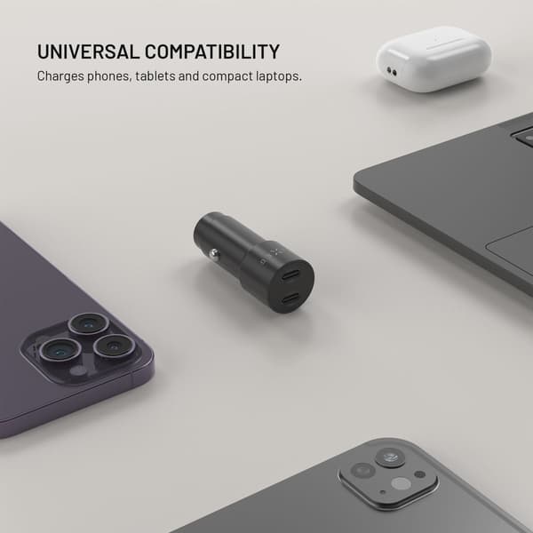 FIXED Supersnabb 65W 2x USB-C billaddare Svart