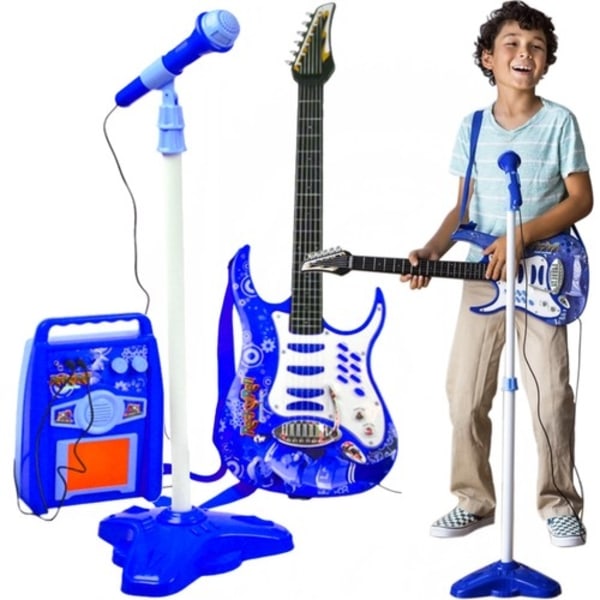 Elgitarr med Förstärkare & Mikrofon för Barn Blue