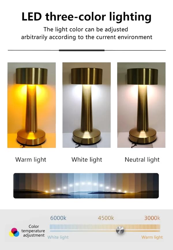 Trådløs LED Lampe med Dimmer & Touch - 1200mAh