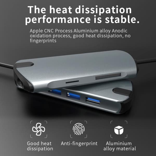 USB-C / Thunderbolt 3 - USB 3.0-Hubb - Macbook HDMI & Kortläsare Silver