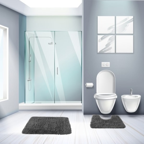 3-Deler - Baderomsmatte Sett - Matte til Baderom / Toalett Grey