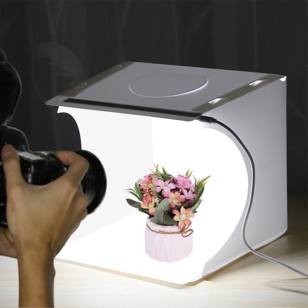 Tält för Fotografering / Ljustält m. LED-panel - Fotobox (550LM) Vit