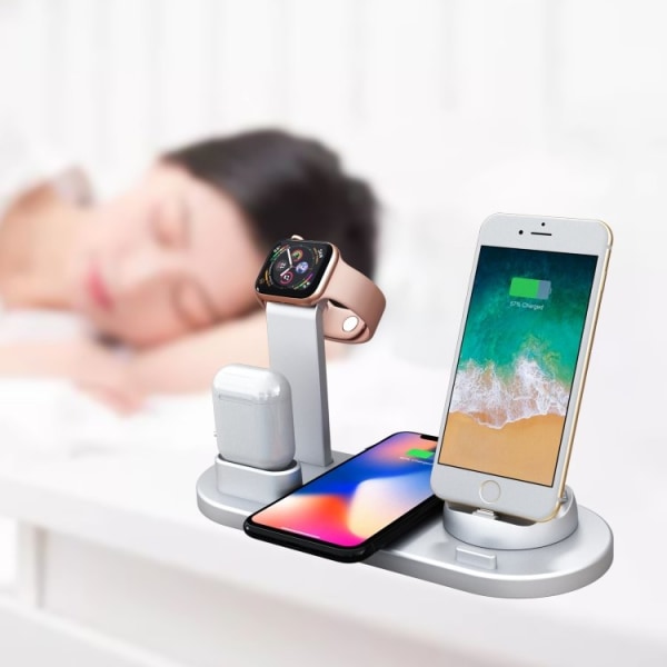 Ladestation til Mobil, Apple Watch & AirPods – Induktion Silver