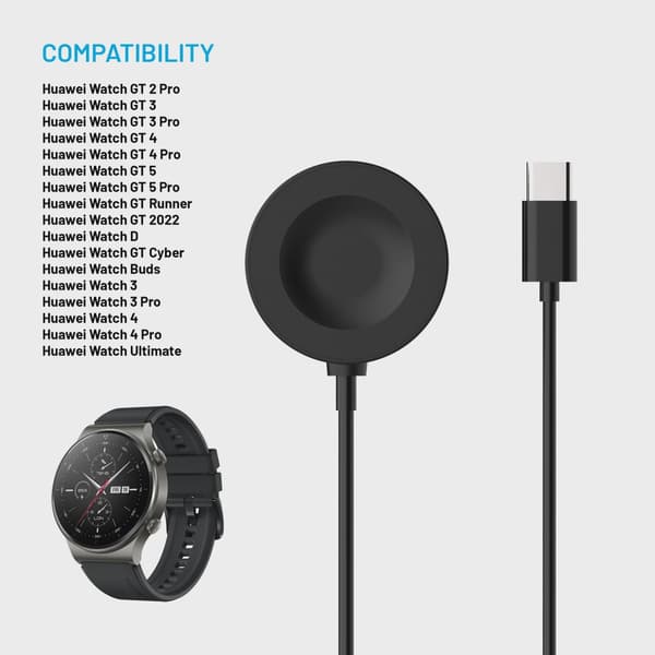 FIXED USB-C Laddningskabel Huawei Watch GT-serien Svart
