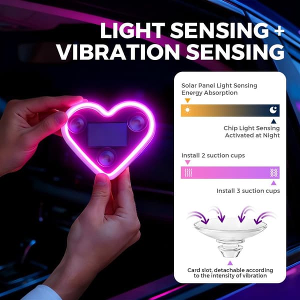 Solcelledrevet LED-lampe til Bilrude – Hjerteformet Dekorationslampe Blue
