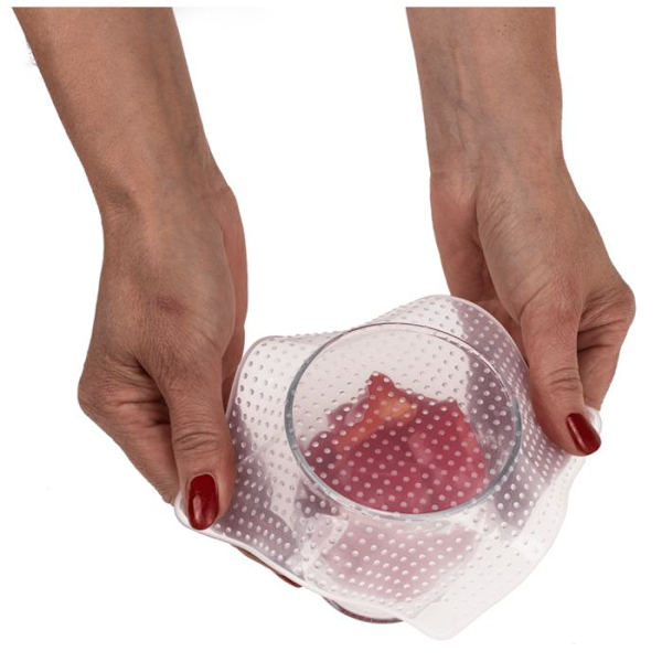 4-Pack - Återanvändbara Överdrag till Mat - Silikon Transparent