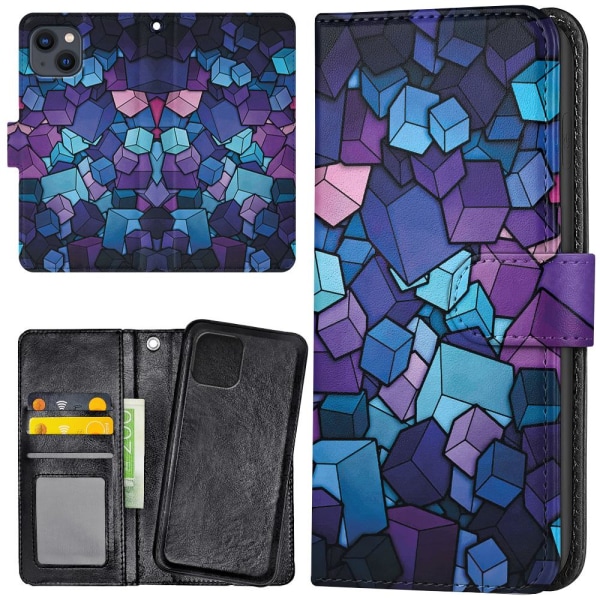 iPhone 13 - Lompakkokotelo Cubes Art Multicolor