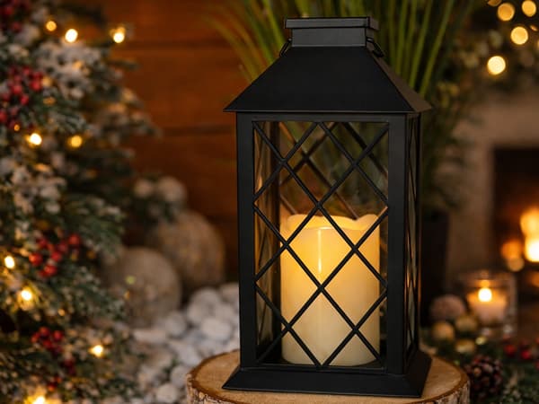 LED lykta dekorativ solcell Svart