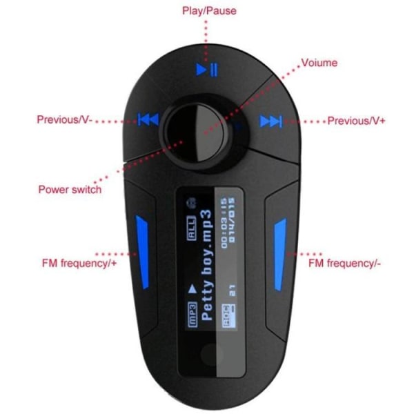 FM-lähetin / MP3 USB- ja vastaustoiminnolla - SD-kortti - Autoon Black