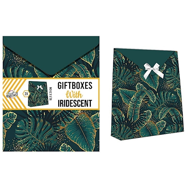 Färgglad iriserande grön presentask-set med bladmönster, 2-pack