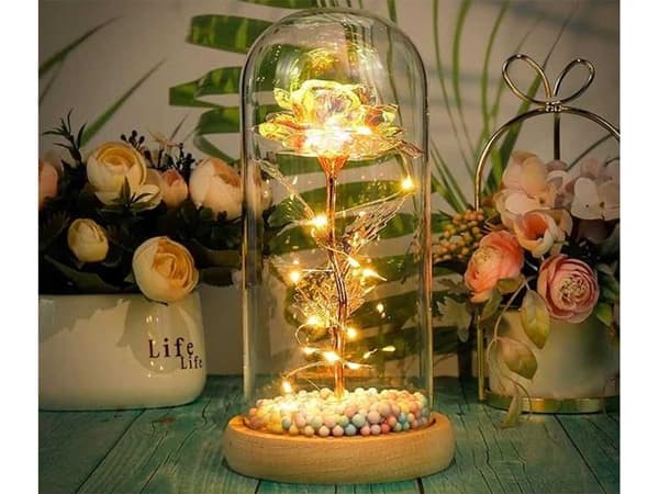 Evighetsros i glaskupa - LED-belyst present till henne