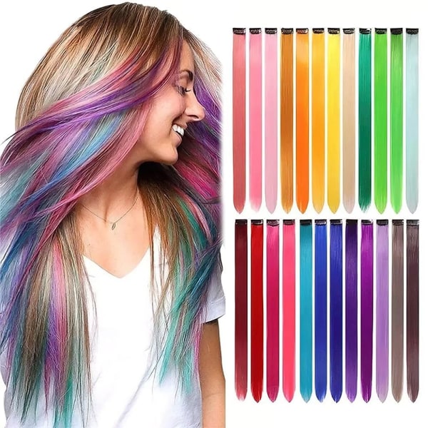 4-Pak - Clip-on Farvet Hair Extensions / Striber - 56 cm LightPink #19 Ljusrosa
