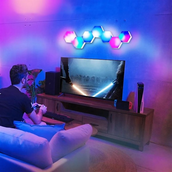 Hexagon Væglampe / LED-lampe i 6 moduler – Fjernstyret