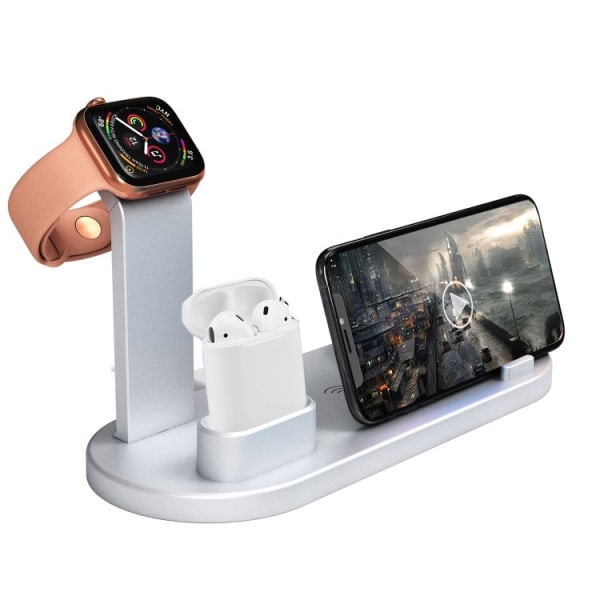 Laddningsstation för Mobil, Apple Watch & AirPods - Induktion Silver