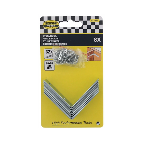 Vinkelbeslag 8-pack 60×60×16 mm