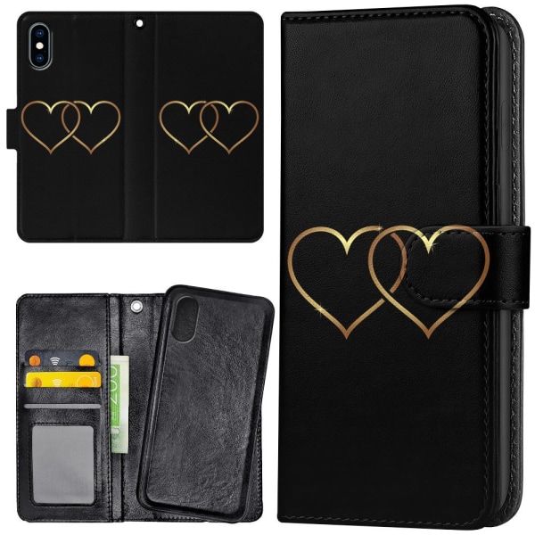 iPhone X/XS - Plånboksfodral/Skal Double Hearts