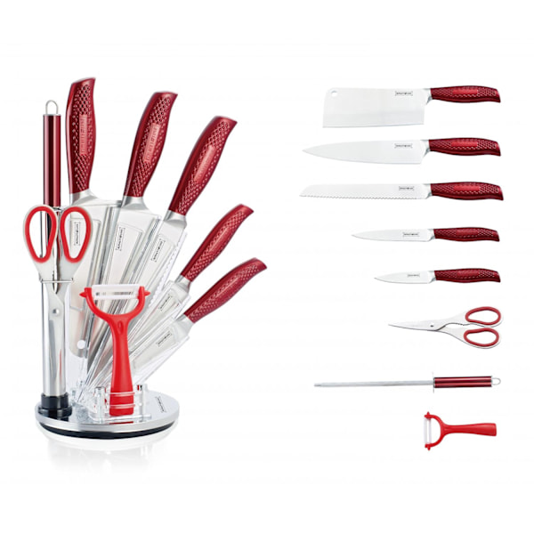 Knivset med Roterande Ställ - 9-delar Red