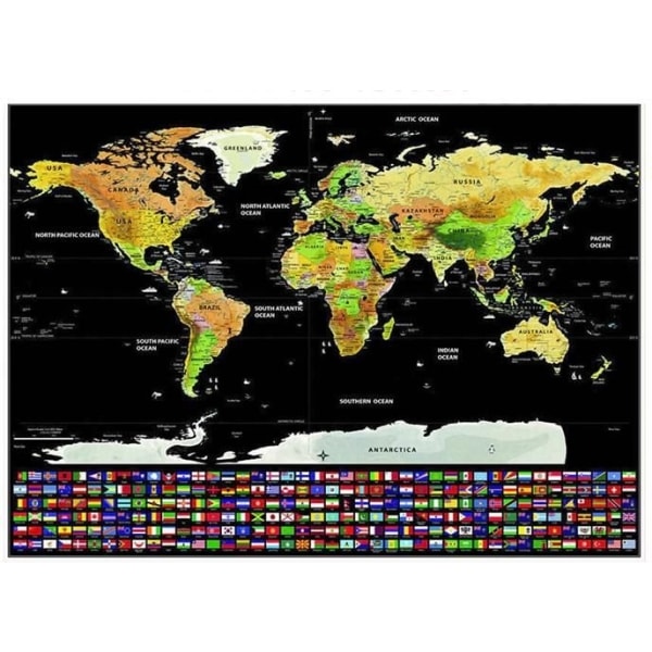 Kort med Scratch Map / Verdenskort - 82 x 59 cm