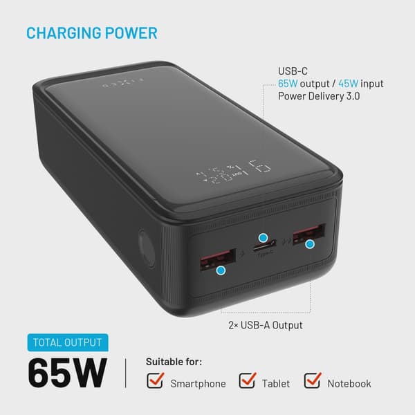 FIXED Zen2 30 Plus USB-C 65W Power Bank 30.000 mAh Svart