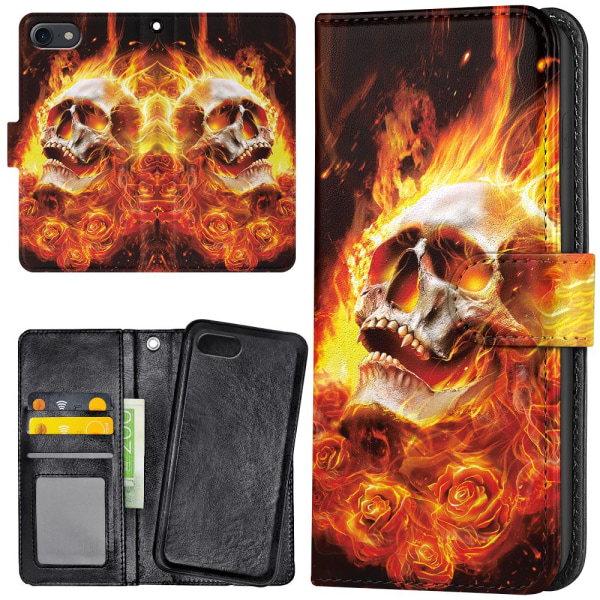 iPhone 7/8 Plus - Plånboksfodral/Skal Burning Skull
