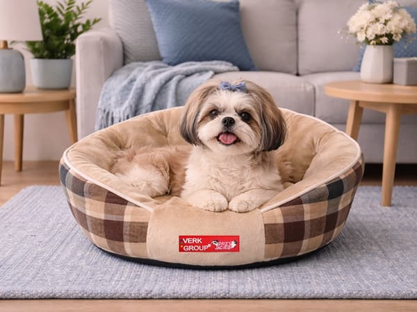Hundbädd mjuk fluffig small medium Beige
