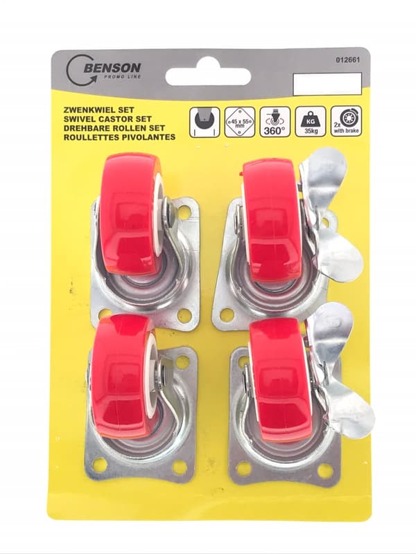 Hjulset 50 mm röd 4-pack 2 broms
