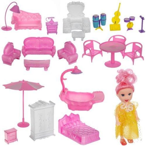 Nukkekoti/lelutalo lapsille - 8 huonetta kalusteineen Pink